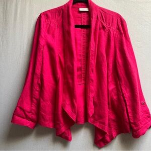 Chico's 100% Linen Fuchsia Pink Open Front Draped Jacket Size 1
